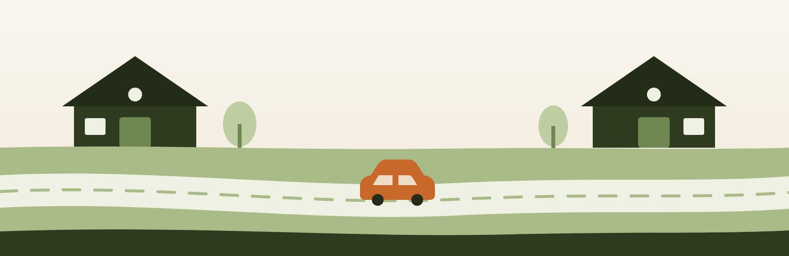 Illustration: two houses, with a road and a car between them